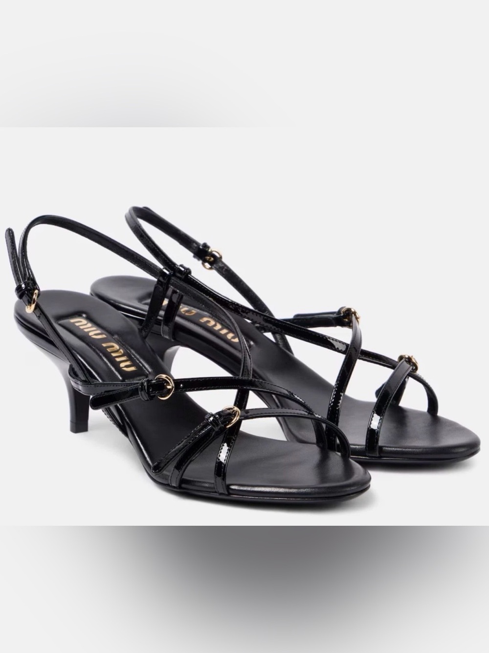 Miu Miu 55 Patent Leather Strappy Slingback Heeled Sandals Size EU 37.5 / US 7.5